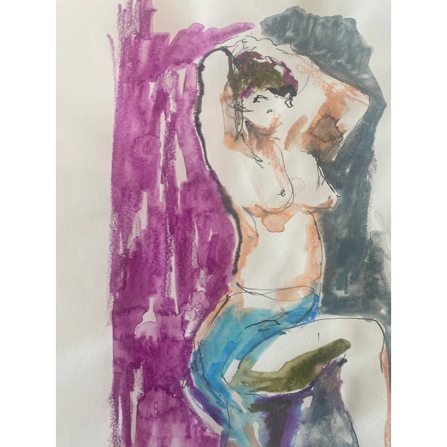 Figurative Circa 1989 Modern Figurative Nude Watercolor and Ink Study Painting For Sale - Image 3 of 7