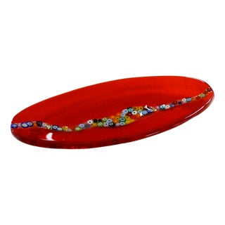 Oval Cascata C20 Red Murano Glass Plate from Veve Glass For Sale