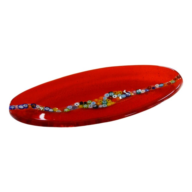 Oval Cascata C20 Red Murano Glass Plate from Veve Glass For Sale