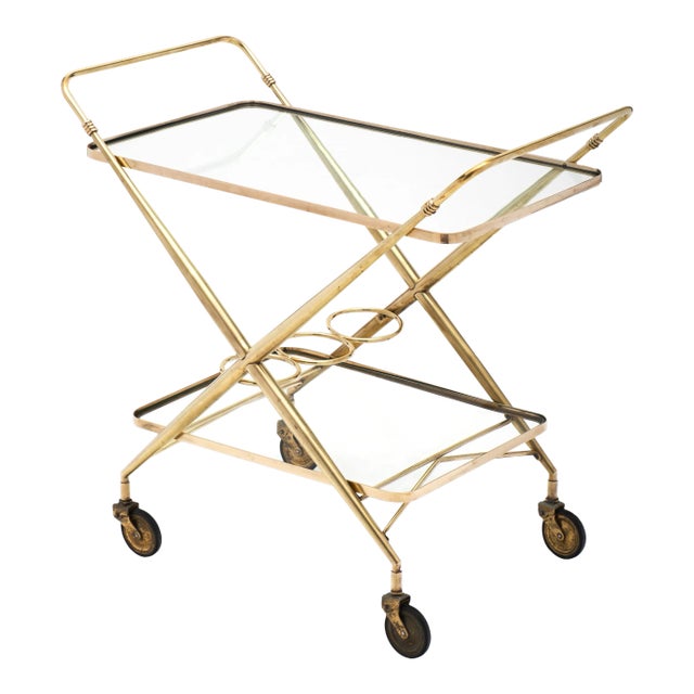 Vintage French Brass Bar Cart For Sale