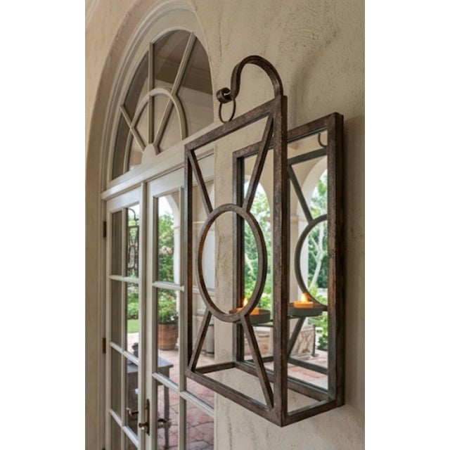 Vintage Palm Beach Regency Patinated Metal & Mirrored Geometric Candle Sconce For Sale - Image 11 of 12