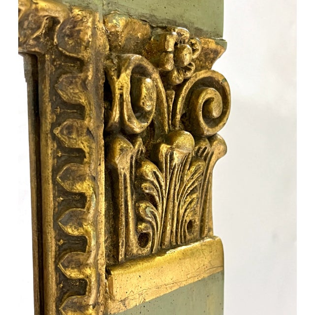 1970s Vintage Provincial French Parcel-Gilt Trumeau Mirror in Green & Gold Deco For Sale - Image 12 of 12