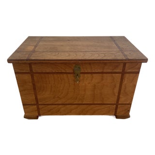 Vintage Small Table Top Chest Trunk Wooden Box With Inlay Trim For Sale