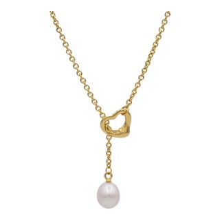 Tiffany & Co. Elsa Peretti 18k Yellow Gold Open Heart Lariat Necklace 18.5" For Sale