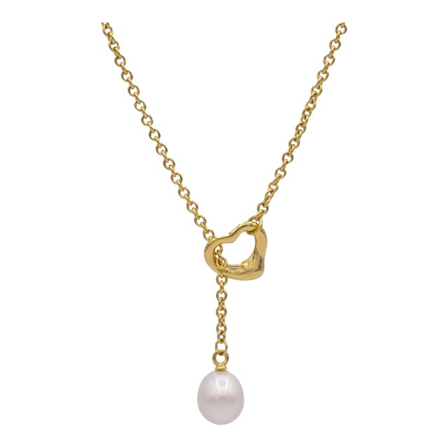 Tiffany & Co. Elsa Peretti 18k Yellow Gold Open Heart Lariat Necklace 18.5" For Sale