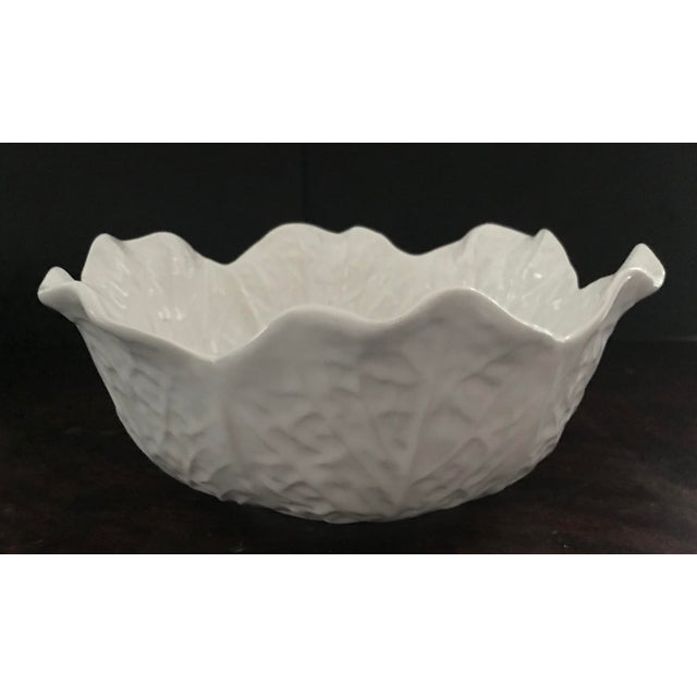 Vintage 1970s White Bordallo Pinheiro Cabbage Leaf Bowls, Pitcher 3