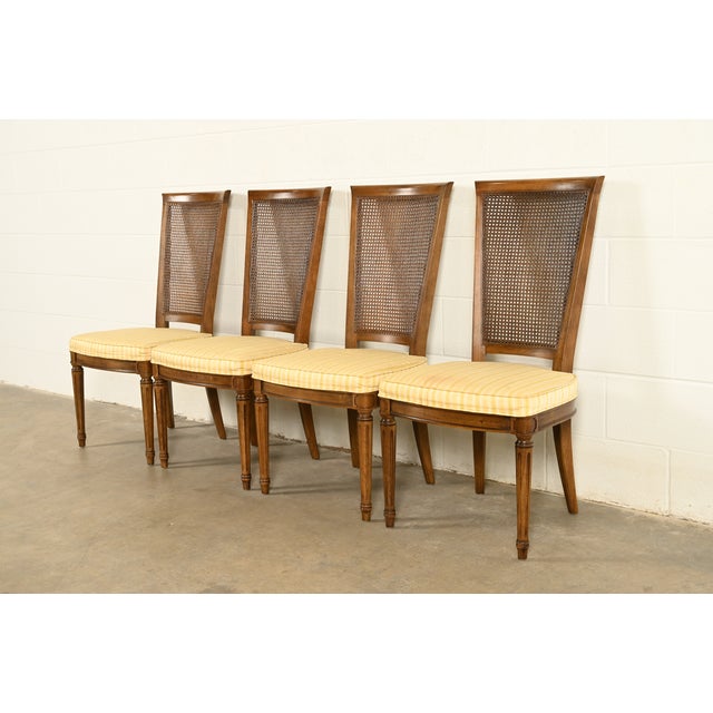 Henredon Henredon French Regency Louis XVI Carved Walnut Cane Back Dining Chairs, Set of Four For Sale - Image 4 of 15