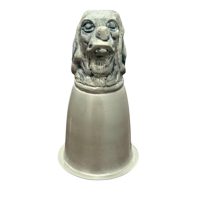 A distinctive vintage Gucci stirrup cup featuring a beautifully modeled hound dog head with finely rendered fur, facial...
