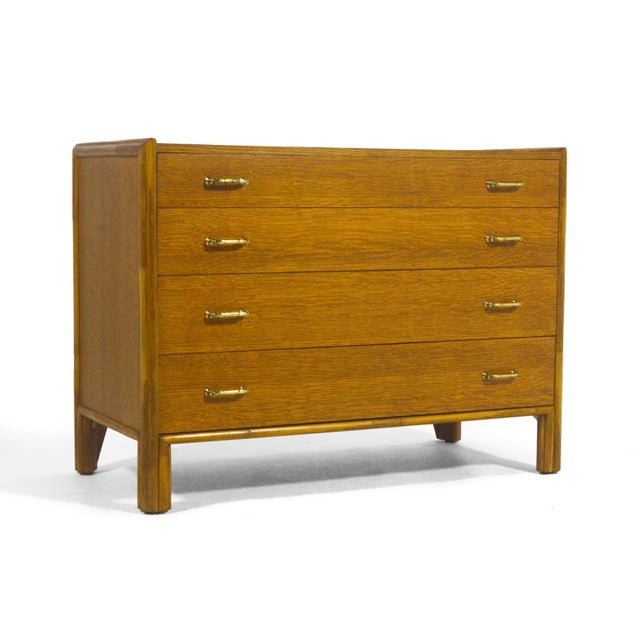 John McGuire designed chest in oak and rattan with brass pulls for McGuire of San Fransisco, the company he started with...