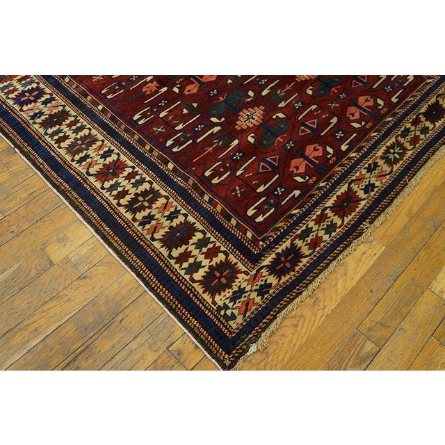 Textile 1890s Ruby Red Tribal Geometric Antique Caucasian Kuba Rug 4' 2''x 5' 10'' Knotted Wool Carpet For Sale - Image 7 of 11