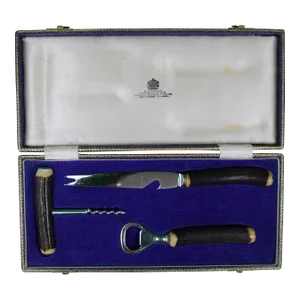 Mid 20th Century Asprey & Co Staghorn Bar Set in Original Purple Gift Box- 3 Pieces