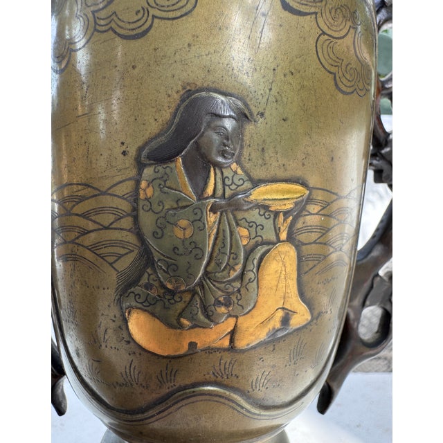 Brown Meiji Shibuichi Vases, Set of 2 For Sale - Image 8 of 18