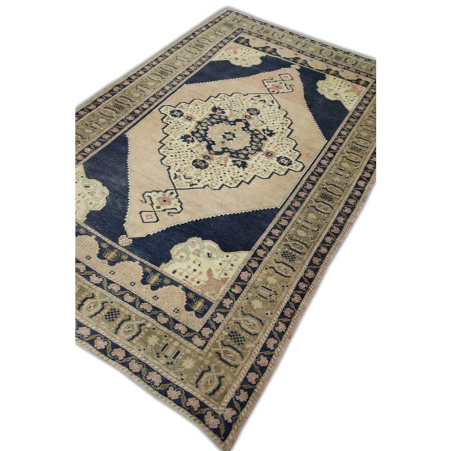 1960s 1960s Pink & Blue Vintage Turkish Rug 4'8" X 7'3" For Sale - Image 5 of 7