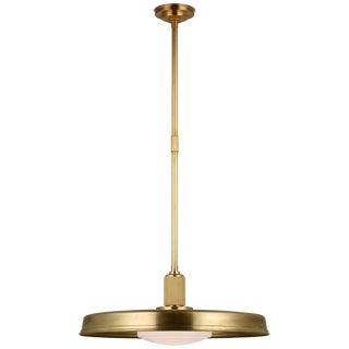 Chapman & Myers for Visual Comfort Signature Ruhlmann 24" Factory Pendant in Antique-Burnished Brass with White Glass For Sale