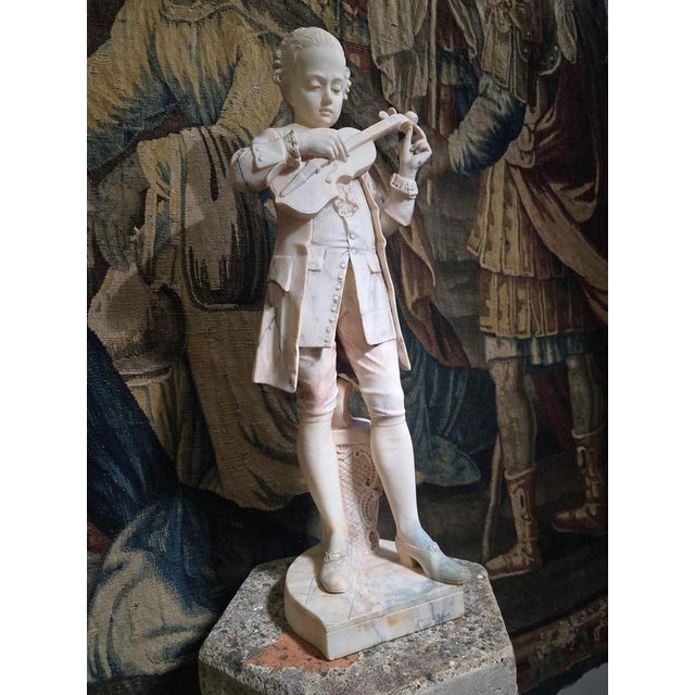 19th Century Grand Tour Alabaster Sculpture of Young Mozart Playing The, 1850, Alabaster For Sale - Image 5 of 17