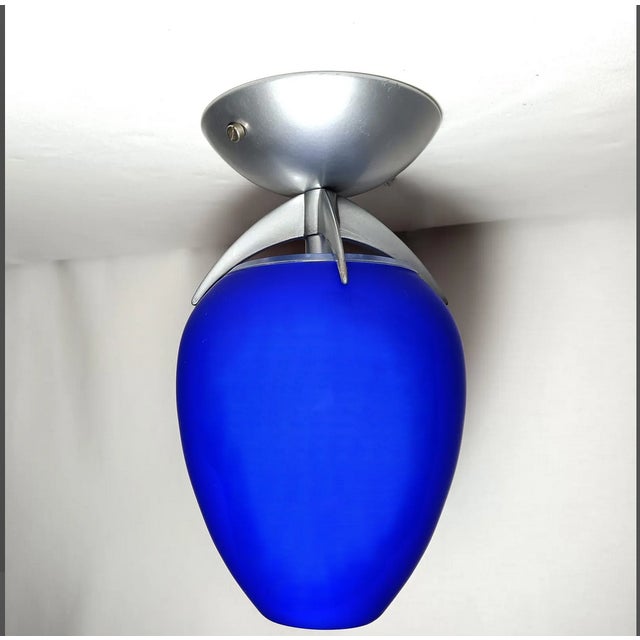 Blue Ceiling Light in Opaline Cobalt Blue Glass, 1980s For Sale - Image 8 of 9