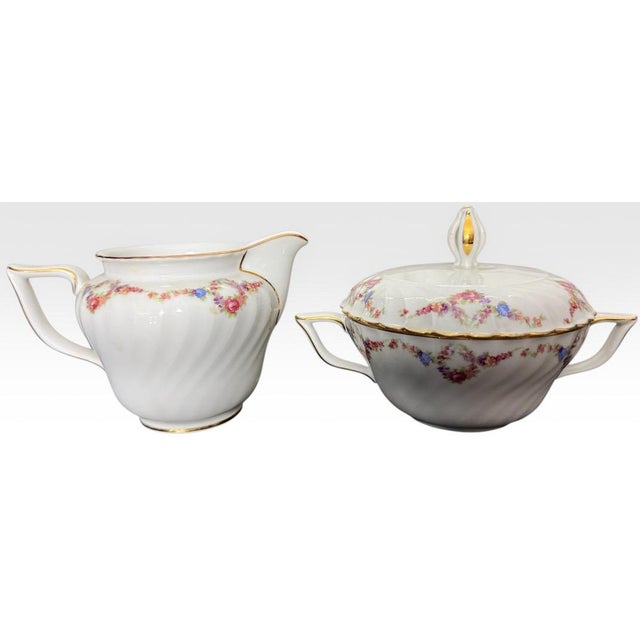 Mid 20th Century Vintage Royal Tettau Germany Pink Floral Fine Porcelain Dinnerware Set Service for 12 - 95 Pieces For Sale - Image 5 of 18
