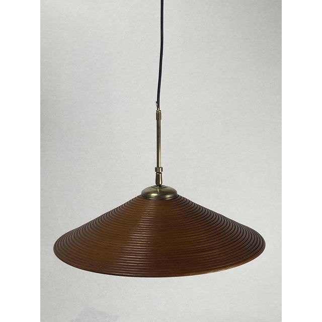 Pencil Split Reed, Rattan, Bamboo & Brass Pendant Lamp, 1970s For Sale - Image 10 of 14