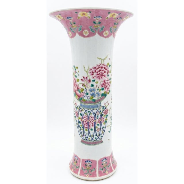 Pair of Famille Rose Beaker Vases For Sale - Image 4 of 6
