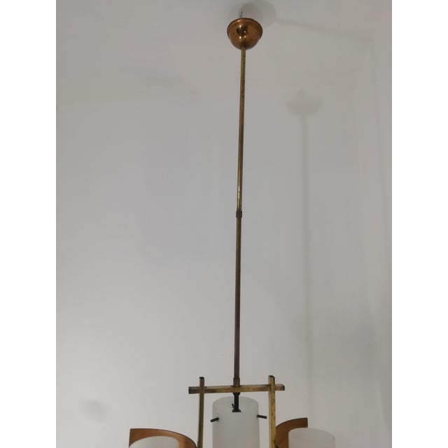 Wood Vintage Italian Brass and Glass Chandelier, 1950s For Sale - Image 7 of 10