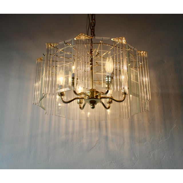 1970s Sciolari Style Glass Rod Beveled Glass Panel Chandelier For Sale - Image 17 of 18
