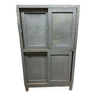 Antique Primitive Cupboard Hutch in Original Blue-Gray Milk Paint – Circa 1830–1860 For Sale