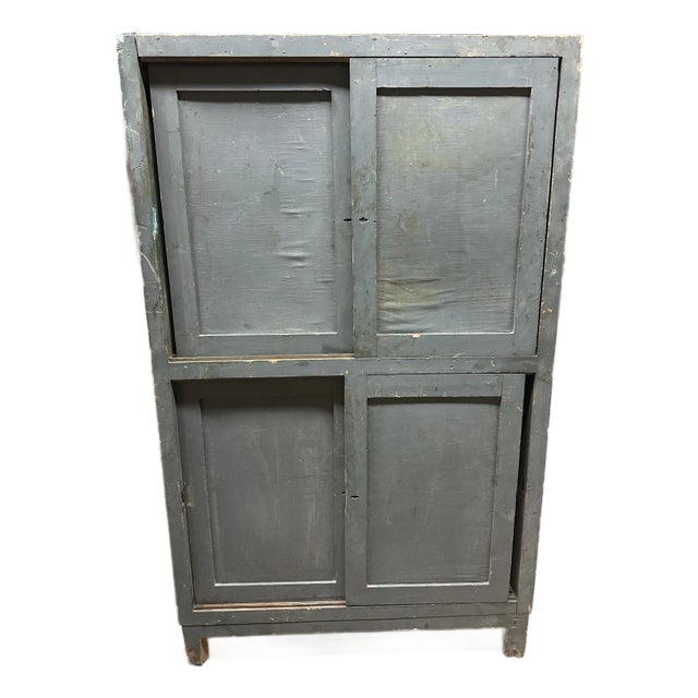 Antique Primitive Cupboard Hutch in Original Blue-Gray Milk Paint – Circa 1830–1860 For Sale
