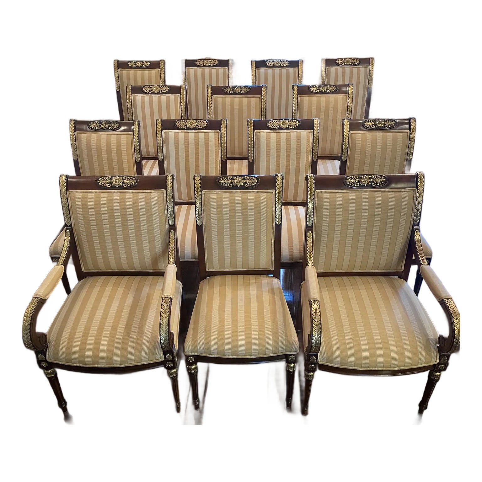 1990s Ej Victor 14 Regency Chippendale Mahogany Chairs With Gold Leaf ...