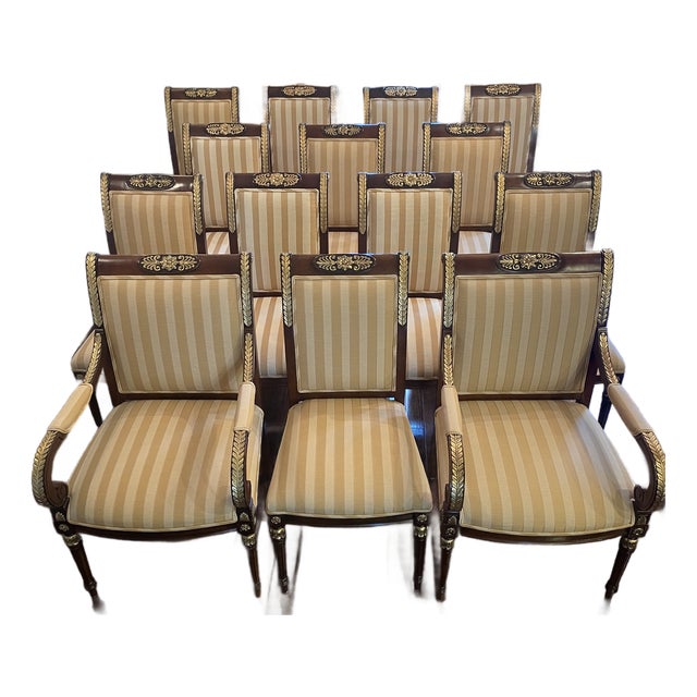 1990s Ej Victor 14 Regency Chippendale Mahogany Chairs With Gold Leaf Accents For Sale