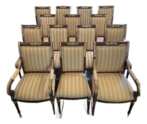 1990s Ej Victor 14 Regency Chippendale Mahogany Chairs With Gold Leaf Accents