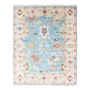 Keivan Woven Arts Large Hand-Knotted Wool Oushak Area Rug in Light Blue
