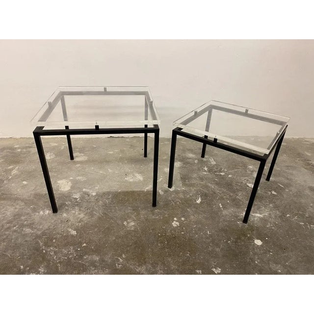 Metal Vintage Modernist Acrylic Glass and Steel Side Tables, 1980s, Set of 2 For Sale - Image 7 of 11