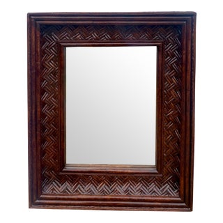 Vintage Coastal Woven Split Reed Mirror For Sale