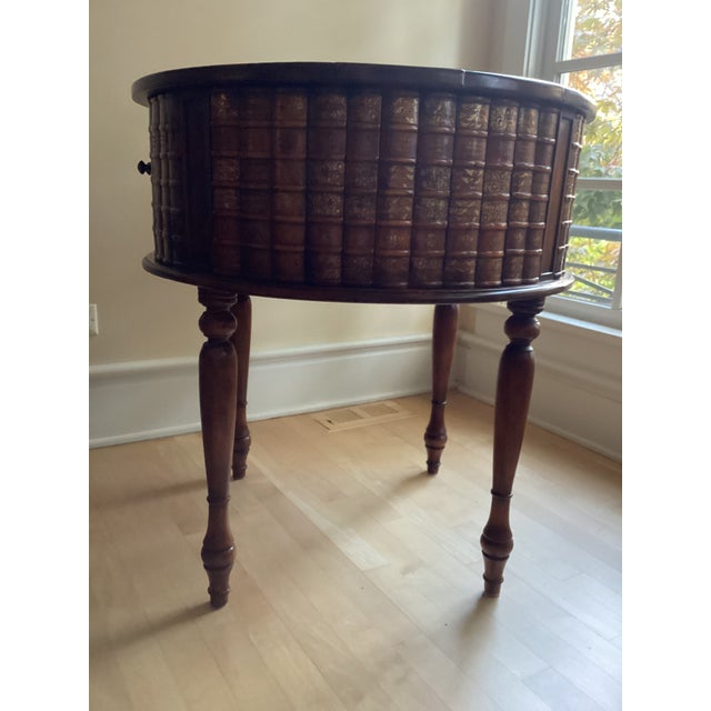 Theodore Alexander Theodore Alexander Hand-Carved Vintage Wooden Drum Book Table For Sale - Image 4 of 14