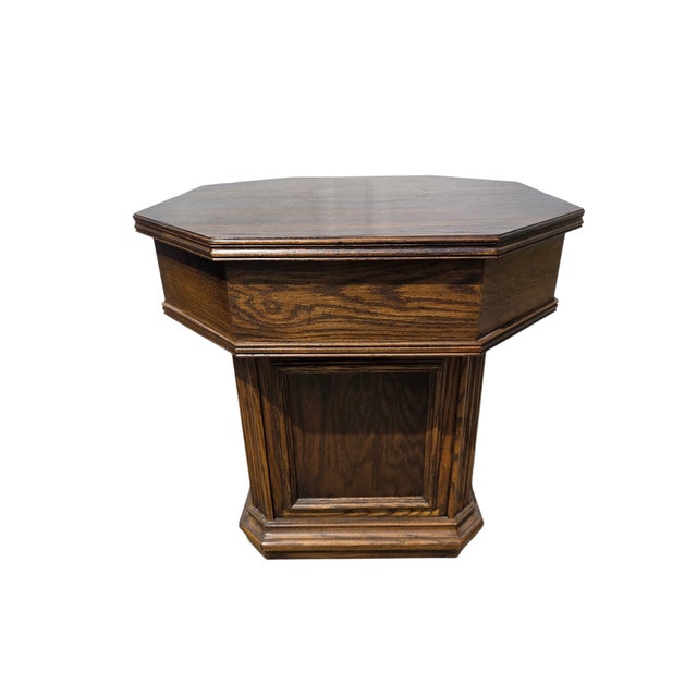 Brown 1980s Ethan Allan Charter Oak Jacobean End Side Table Octagon Rent Table Style For Sale - Image 8 of 16