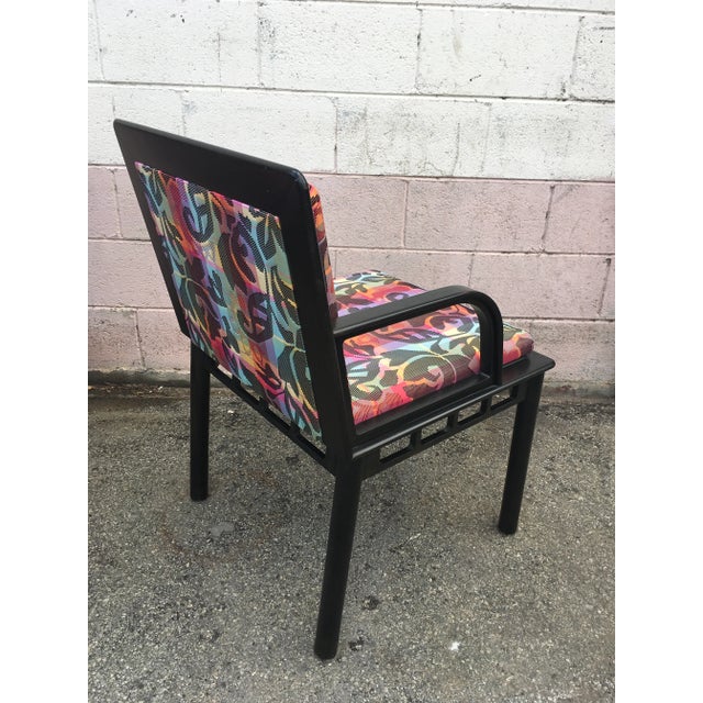 Black Set of 8 Ettore Sottsass “Bridge” Dining Chairs for Knoll – Postmodern 1988, Original Fabric & Labels For Sale - Image 8 of 13