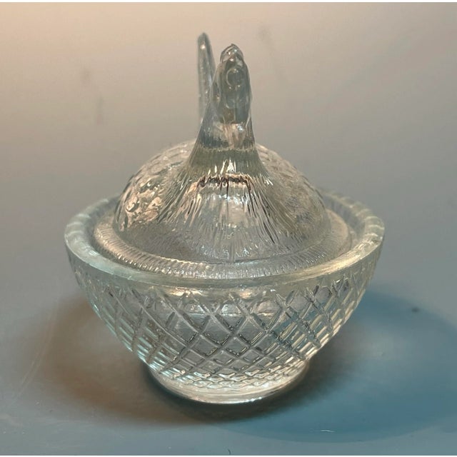 American Vintage Glass Chicken Hen on Nest Salt Cellar Miniature Dish For Sale - Image 3 of 8