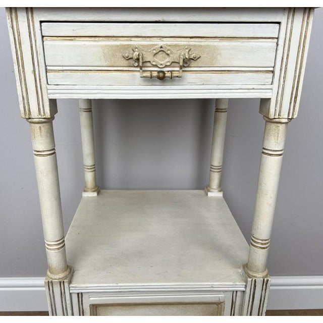 Metal Antique French Oak Bedside Table with Marble Top For Sale - Image 7 of 14