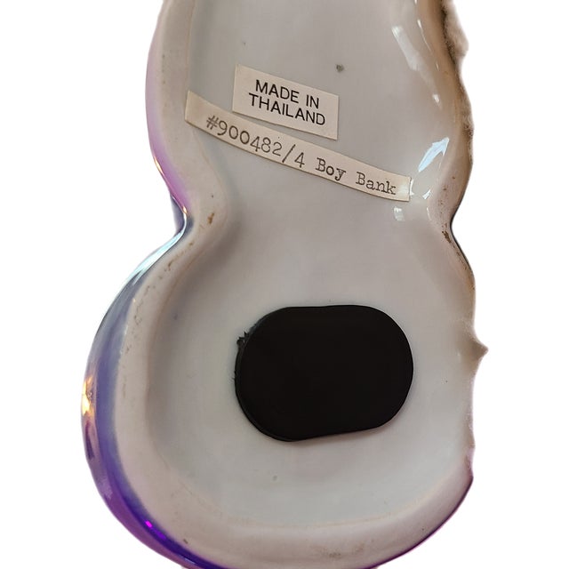 Tahi Blue & White Ceramic Boy Coin Bank Figurine. Purchased in Thailand, vintage collectable. Collectible #900482/4