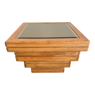 1970’s Modernist Stacked Pedestal Table With Beveled Smoked Mirror Top For Sale