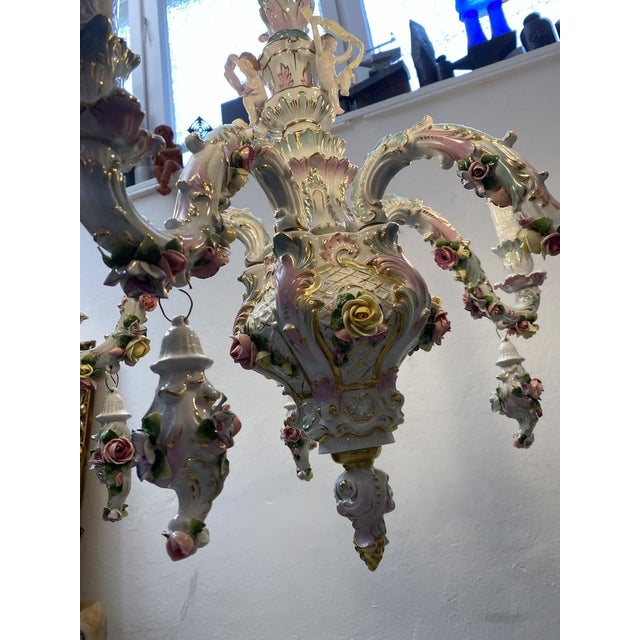 Baroque Style Chandelier by Rudolf Kämmer Keramic Manufaktur, Volkstedt, Germany, 20th Century For Sale - Image 5 of 14