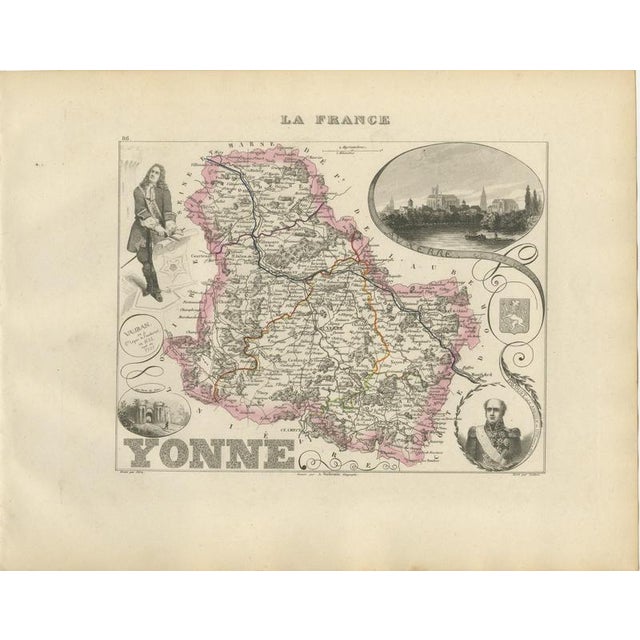 Antique Map of the Yonne, Auxerre, Vauban and Marshal Davout, 1860 For Sale - Image 3 of 12