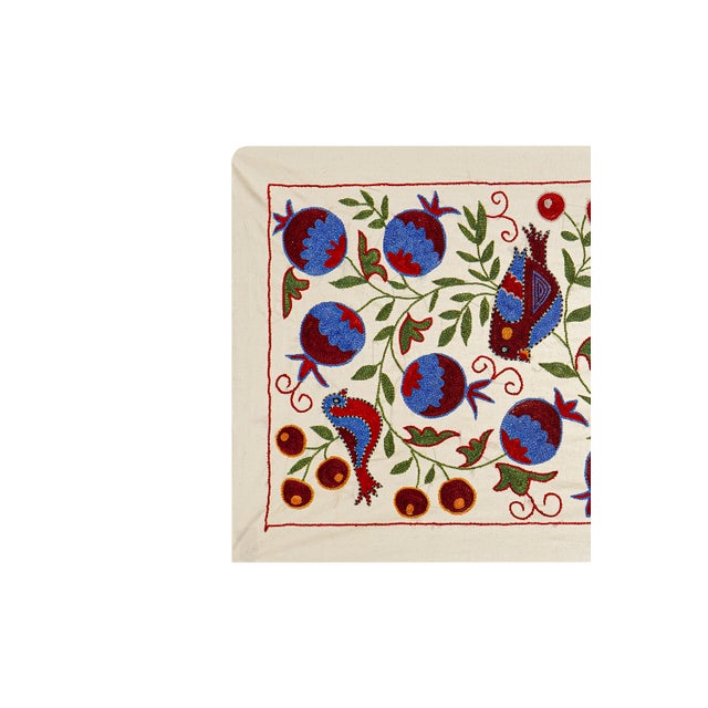 Suzani Embroidered Wall Hanging With Birds – Vintage Boho Textile Art 1'7'' X 2'9'' For Sale - Image 4 of 9