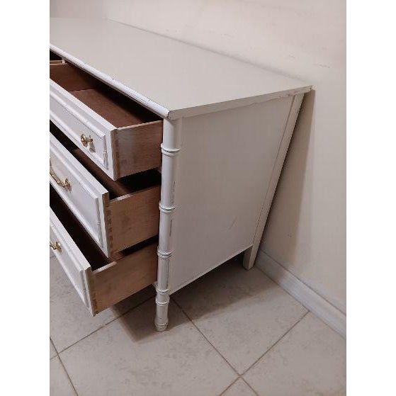 Hollywood Regency 1970s Hollywood Regency Faux Bamboo Style White Dresser 6 Drawer Gold Handles For Sale - Image 3 of 13