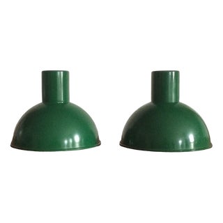 Mid-Century Modern Danish Green Metal Pendant Lamps by Johannes Hammerborg for Fog & Mørup, 1970s, Set of 2 For Sale