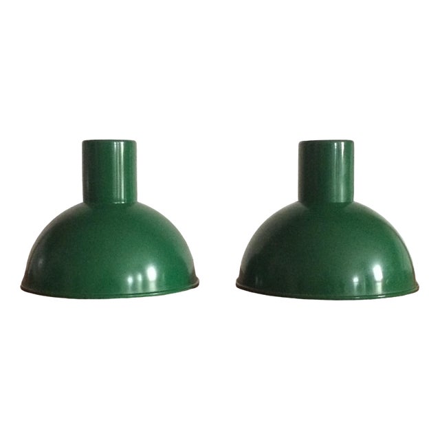 Mid-Century Modern Danish Green Metal Pendant Lamps by Johannes Hammerborg for Fog & Mørup, 1970s, Set of 2 For Sale