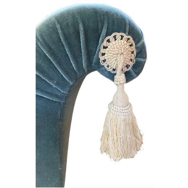 French Mid 19th Century Blue Upholstered Napoleon III Slipper Chair For Sale - Image 3 of 4