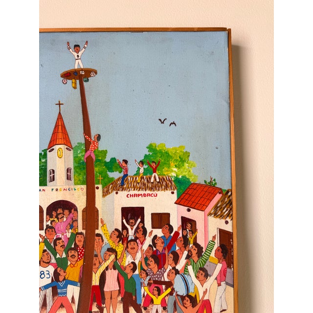 1970s 1970 Vintage Spanish Folk Carnival Oil on Canvas Painting by Fidel Fontalvo For Sale - Image 5 of 10