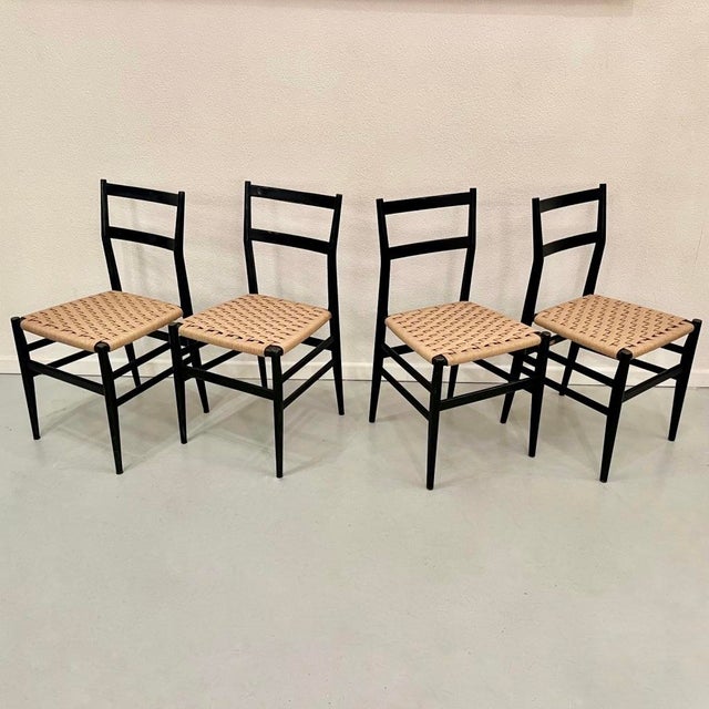 1950s Vintage Leggera Chairs in Rope and Black Wood by Gio Ponti for Cassina, 1950s, Set of 4 For Sale - Image 5 of 12