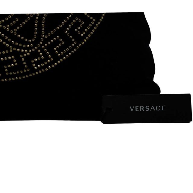 Hollywood Regency Versace Home Medusa Studded Black Velvet Pillows – Pair (17.7”) For Sale - Image 3 of 7